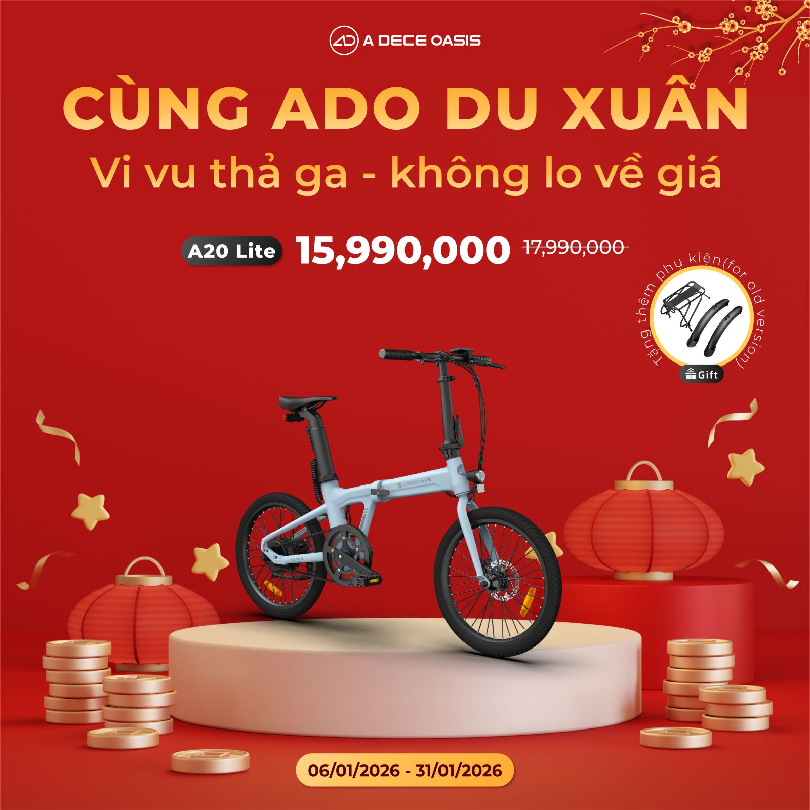 Xe đạp gấp điện trợ lực A20 Lite 20inch