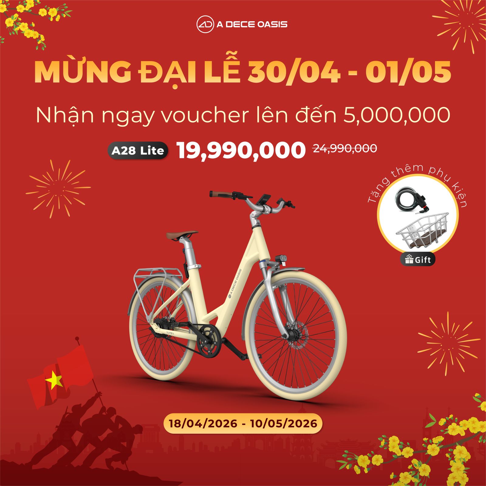 Xe đạp gấp điện trợ lực A28 Lite 26inch