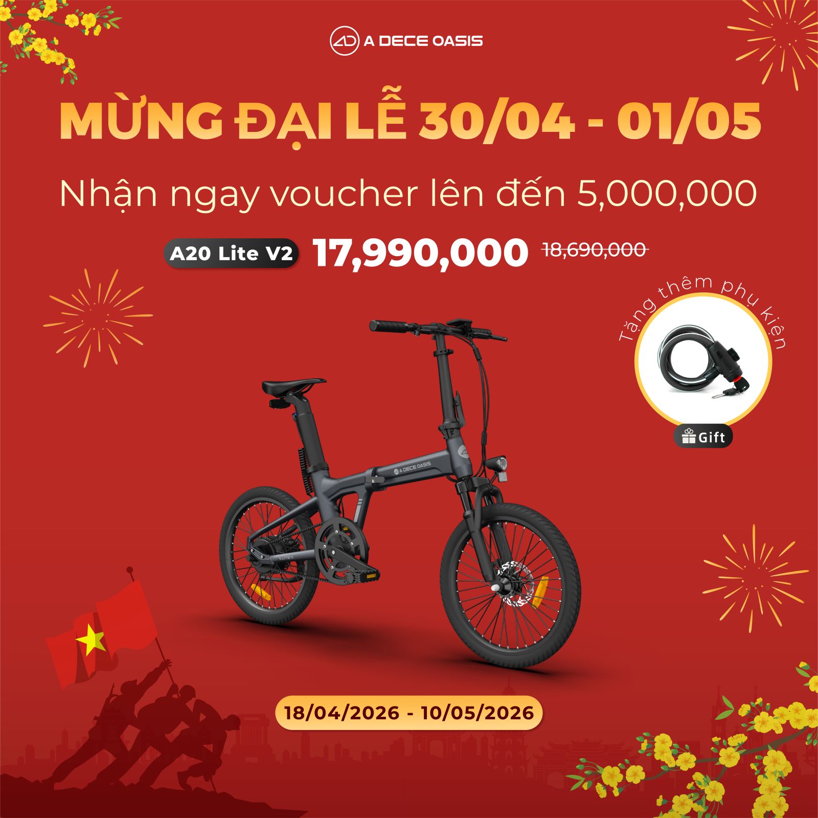 Xe đạp gấp điện trợ lực A20 Lite 20inch (2026)